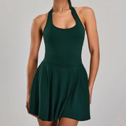 Summer Sleeveless Slim Fit Tennis Dresses Women Sexy Hollow Backless Golf Sports 2-in-1 Dress Outdoor Running Fitness Skirt