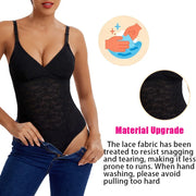 V-Neck Lace Thong Bodysuit Women Sexy Shapewear Top Tummy Control Waist Trainer Body Shaper Removable Chest Pad Slimming Corset