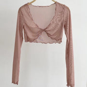 Pure Fairy Wind Wood Ear Mesh Mask Shirt Twisted Cross Perspective Sunscreen Short Air Conditioner Lazy Coat