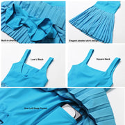 VITALINOVO Workout Tennis Dress with Built in Shorts Square Neck Padded Workout Dress with Pockets Golf Athletic Mini Dresses