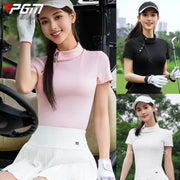 Pgm New Chinese Shirt for Women Summer Retro Stand-up Collar Golf Tops Lady Short-sleeved Chic Golf Shirt Quick-Dry Slim Tee