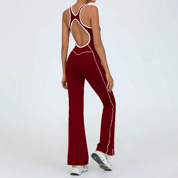 Women Jumpsuits Flare Pants Yoga Sets Workout Clothing Bodysuit with Pad Activewear