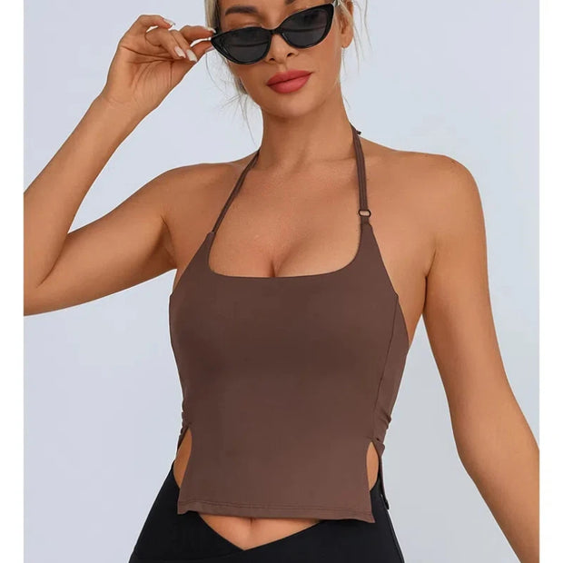 Sports Tank Top Halter For Women Workout Vest Adjustable Gym Bra Yoga Shirts Backless Fitness Top Activewear