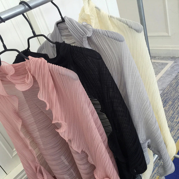 Embossed Ruffled Sunscreen Shawl Solid Color Chiffon Silk Scarf Women'S Outdoor Abandoned Car Sunscreen Sleeve