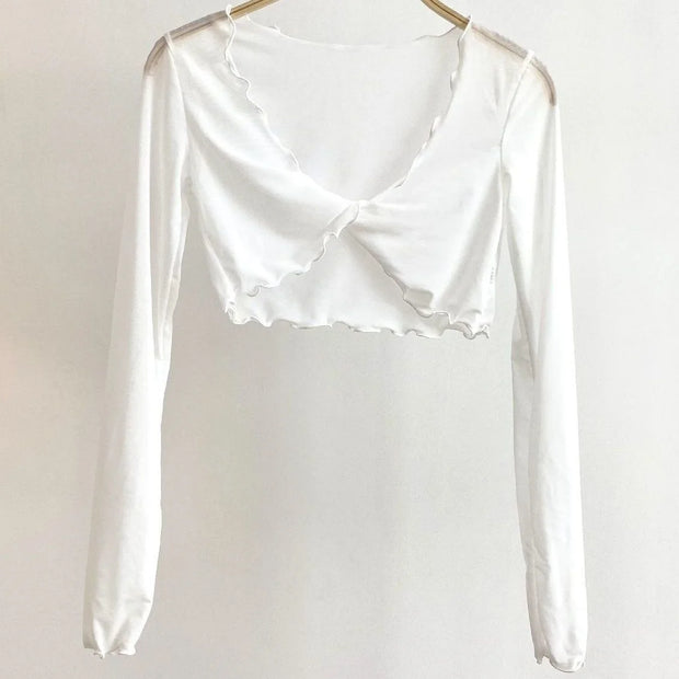 Pure Fairy Wind Wood Ear Mesh Mask Shirt Twisted Cross Perspective Sunscreen Short Air Conditioner Lazy Coat