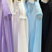 Ice Silk Mesh Bottom Blouse for Women Summer Wear Sunscreen Long-sleeved T-shirt Foreign Aura Edge Sexy Tulle Perspective