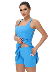 Tennis Golf Dress Yoga Fitness Halter Dress Women's 2-Piece Set Built-In Leggings Detachable Summer Cute Light and Breathable Fa