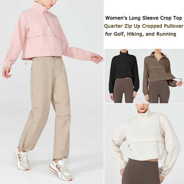 VITALINOVO Women's Athletic Jacket Lightweight Quarter Zip Pullover For Golf Hiking Running Windbreaker UPF50+ Waterproof Jacket