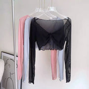 Pure Fairy Wind Wood Ear Mesh Mask Shirt Twisted Cross Perspective Sunscreen Short Air Conditioner Lazy Coat