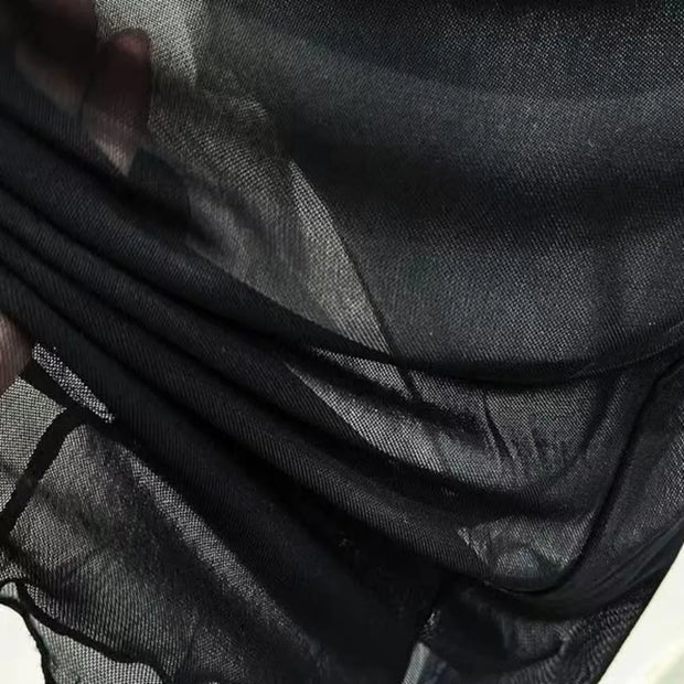 Ice Gauze Bottom Blouse Women Summer Transparent Sunscreen Sand T-shirt Long-sleeved Perspective Skin Coat Lace Top