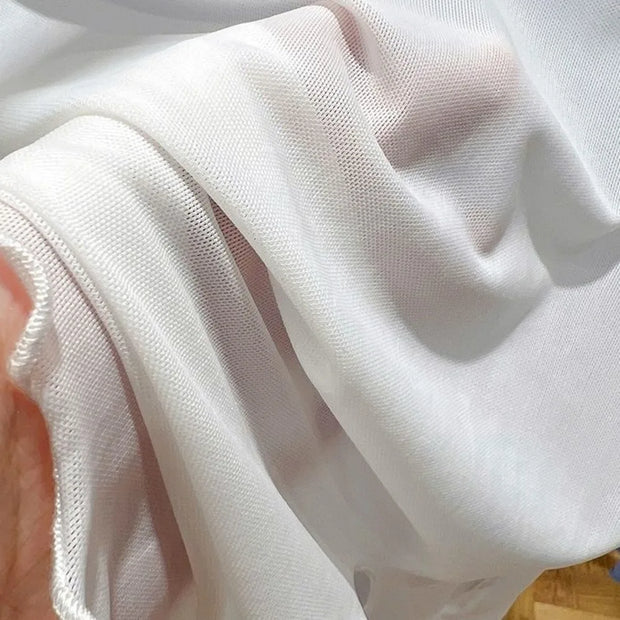 Ice Silk Mesh Bottom Blouse for Women Summer Wear Sunscreen Long-sleeved T-shirt Foreign Aura Edge Sexy Tulle Perspective