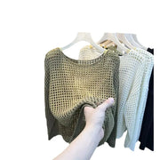 Women's Long Sleeve Hollow out Knitted Mesh Shirt Thin Eyelet Sunshade Cover up Autumn New Style Mesh Outerwear Top