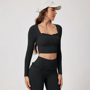Women Shirts Long Sleeve for Yoga Crop Top Square Neck Workout Clothing with Chest Pads Fitness T Shirts Sportswear