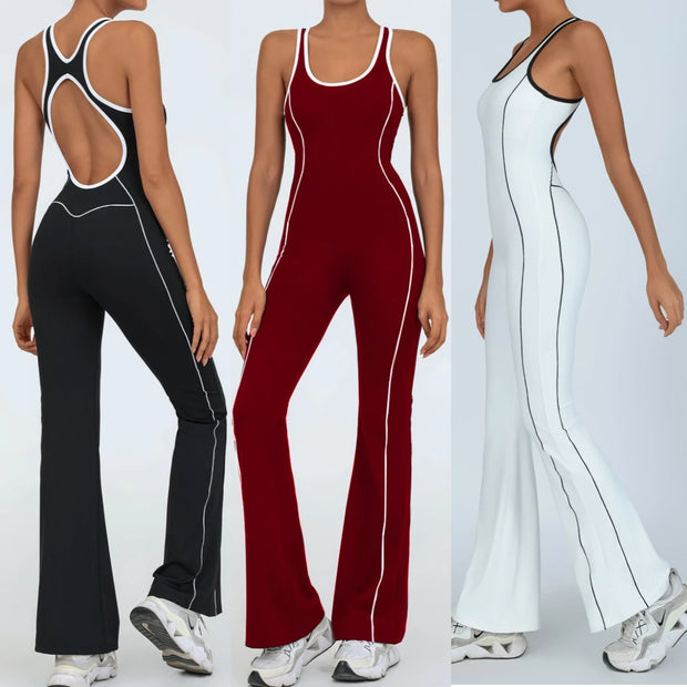 Women Jumpsuits Flare Pants Yoga Sets Workout Clothing Bodysuit with Pad Activewear