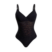 V-Neck Lace Thong Bodysuit Women Sexy Shapewear Top Tummy Control Waist Trainer Body Shaper Removable Chest Pad Slimming Corset