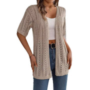 Ins Style 2025 Summer Hollow Out Short Sleeve Knit Cardigan Vacation Sunscreen Shirt for Women Lightweight Beachwear Top
