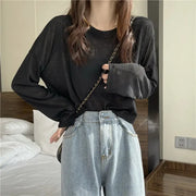 Long Sleeve Thin Crop Top Summer Knitted Ice Silk Sunscreen Blouse Women's Fashion Loose White Tops Korean Expose Navel Y2k Tee