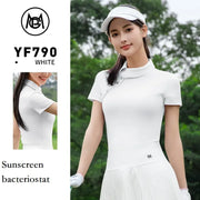 Pgm New Chinese Shirt for Women Summer Retro Stand-up Collar Golf Tops Lady Short-sleeved Chic Golf Shirt Quick-Dry Slim Tee