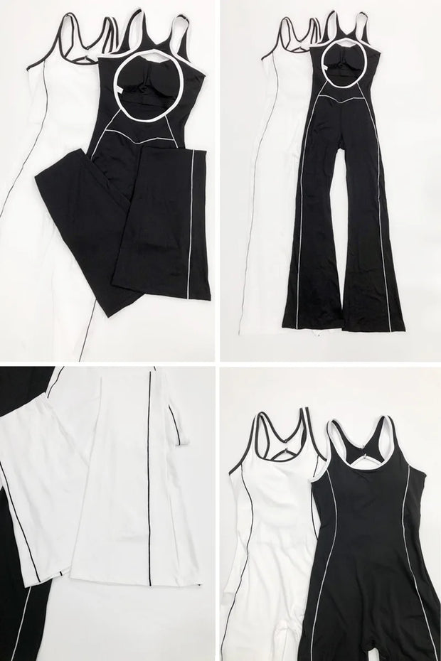 Women Jumpsuits Flare Pants Yoga Sets Workout Clothing Bodysuit with Pad Activewear