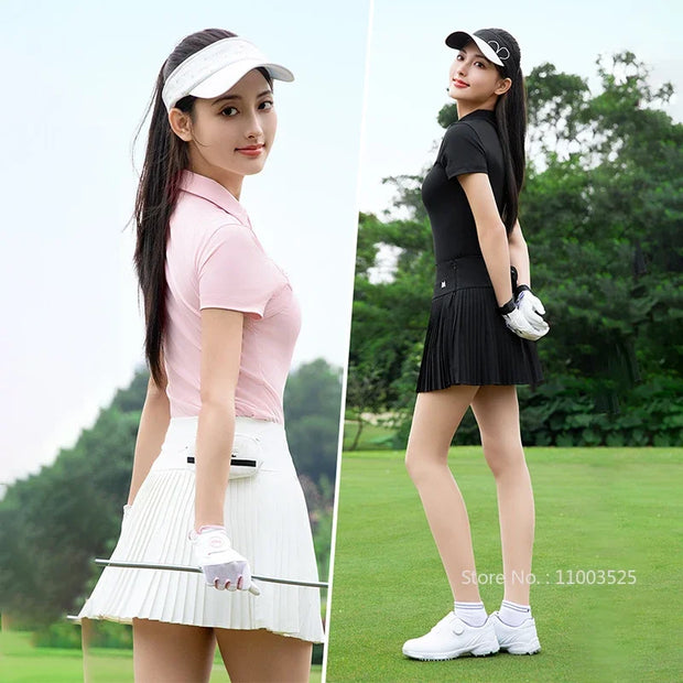Pgm New Chinese Shirt for Women Summer Retro Stand-up Collar Golf Tops Lady Short-sleeved Chic Golf Shirt Quick-Dry Slim Tee