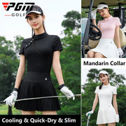 Pgm New Chinese Shirt for Women Summer Retro Stand-up Collar Golf Tops Lady Short-sleeved Chic Golf Shirt Quick-Dry Slim Tee