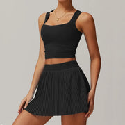 VITALINOVO Tennis Dress for Women 2 Pieces High Waisted Pleated Skirt Sets Racerback Padded Workout Crop Tank Tops Golf Workout