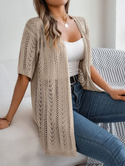 Ins Style 2025 Summer Hollow Out Short Sleeve Knit Cardigan Vacation Sunscreen Shirt for Women Lightweight Beachwear Top