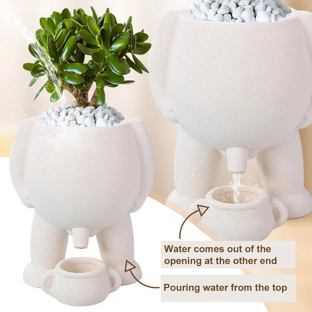 Human Shaped Small Cactus Pot Aesthetic Ceramic Succulent Plant Pot Creative Funny Succulent Planter for Home Office