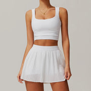 VITALINOVO Tennis Dress for Women 2 Pieces High Waisted Pleated Skirt Sets Racerback Padded Workout Crop Tank Tops Golf Workout