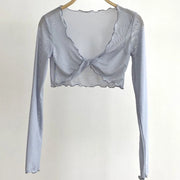 Pure Fairy Wind Wood Ear Mesh Mask Shirt Twisted Cross Perspective Sunscreen Short Air Conditioner Lazy Coat