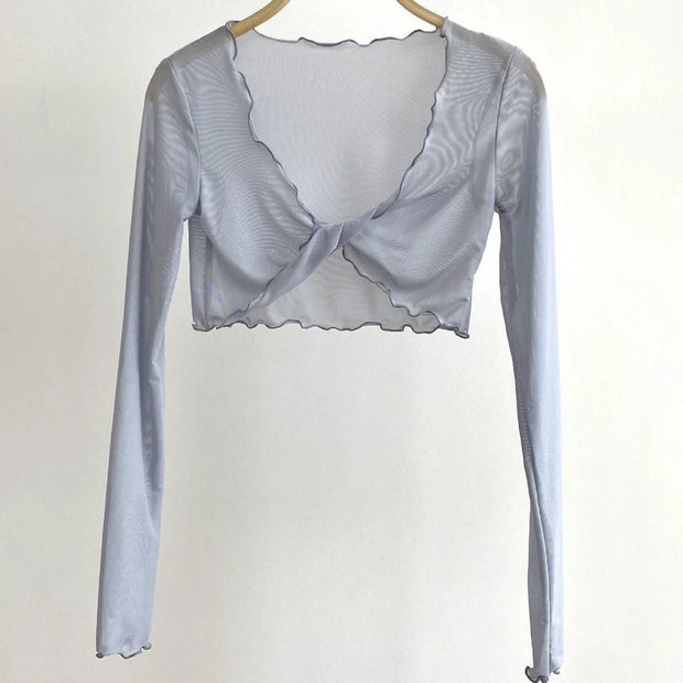 Pure Fairy Wind Wood Ear Mesh Mask Shirt Twisted Cross Perspective Sunscreen Short Air Conditioner Lazy Coat