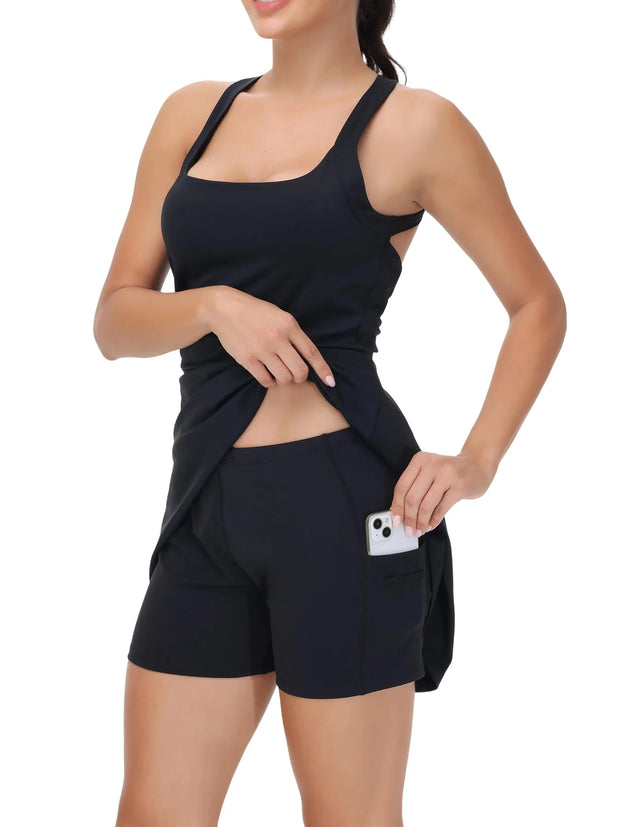 Tennis Golf Dress Yoga Fitness Halter Dress Women's 2-Piece Set Built-In Leggings Detachable Summer Cute Light and Breathable Fa