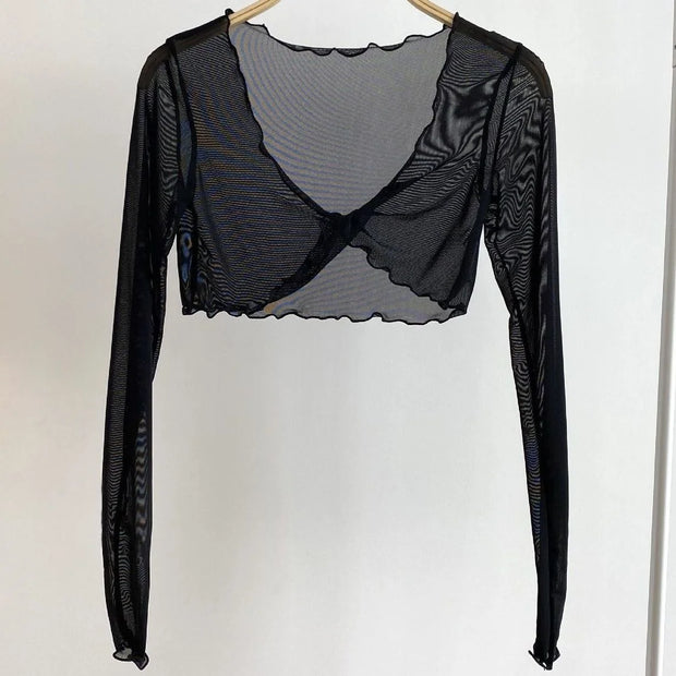 Pure Fairy Wind Wood Ear Mesh Mask Shirt Twisted Cross Perspective Sunscreen Short Air Conditioner Lazy Coat