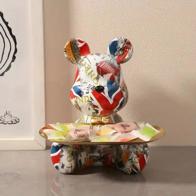 2025 New Graffiti Bear Figurine Home Decoration Animal Statue Keys Storage Shelf Modern Room Sculpture Table Decor Statues Gift