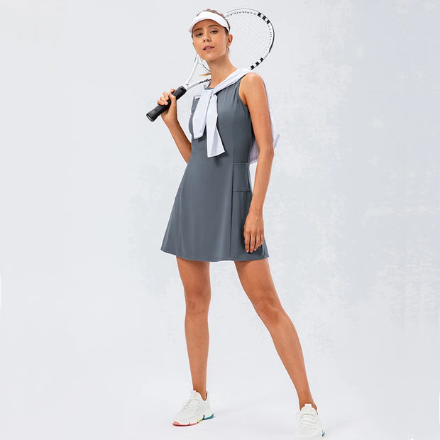 Tennis Dress Women With Separate Shorts Sleeveless Golf Sport Skirts Set with Pockets Training Running Fitness Female Badminton