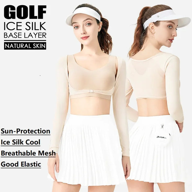 Pgm Summer Golf Lady Sunscreen Shirts Long-sleeved Cooling Golf Shawl Women Sports Ice Silk Crop Top Anti-UV Arm Sleeve Cardigan
