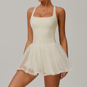 One-piece Tennis Dress with Pad Golf Skirt Shorts Workout Jumpsuit Pocket Badminton Skorts Yoga Suits Activewear