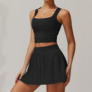 VITALINOVO Tennis Dress for Women 2 Pieces High Waisted Pleated Skirt Sets Racerback Padded Workout Crop Tank Tops Golf Workout