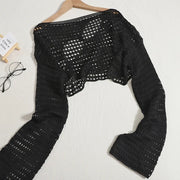 Women Sexy Hollow Out Knitting Tops O-Neck Chic Long Sleeved Knit Shirt Casual Beach Slim Shirt For Women 2025 Spring Summer