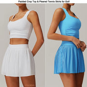 VITALINOVO Tennis Dress for Women 2 Pieces High Waisted Pleated Skirt Sets Racerback Padded Workout Crop Tank Tops Golf Workout