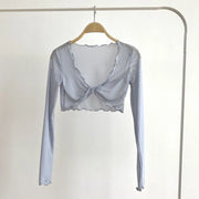 Pure Fairy Wind Wood Ear Mesh Mask Shirt Twisted Cross Perspective Sunscreen Short Air Conditioner Lazy Coat