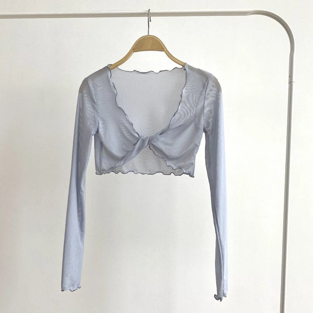 Pure Fairy Wind Wood Ear Mesh Mask Shirt Twisted Cross Perspective Sunscreen Short Air Conditioner Lazy Coat