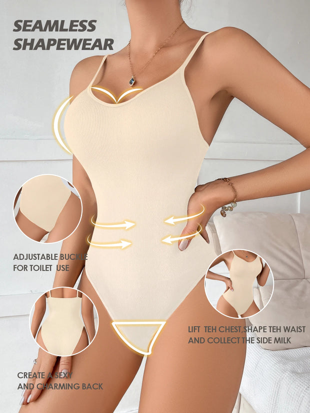 Super Sale V Neck Spaghetti Strap Bodysuit Compression BodySuits Open Crotch Shapewear Slimming Body Shaper Smooth Out Bodysuit