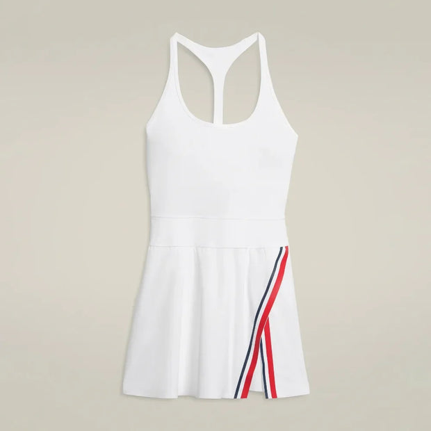 Womens Strap Tennis Dress Sleeveless Split Workout Dresses Built-in Bra Ladies Backless Round Neck Active Golf Skirts