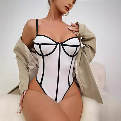2025 New Style Color Block Spliced Slim Sexy Tight Hollow  Backless Bodysuit for Women Sleeveless Lightweight Fashion Underwear