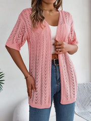 Ins Style 2025 Summer Hollow Out Short Sleeve Knit Cardigan Vacation Sunscreen Shirt for Women Lightweight Beachwear Top