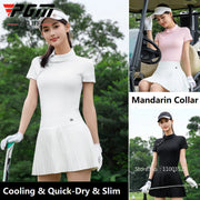 Pgm New Chinese Shirt for Women Summer Retro Stand-up Collar Golf Tops Lady Short-sleeved Chic Golf Shirt Quick-Dry Slim Tee