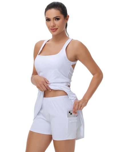 Tennis Golf Dress Yoga Fitness Halter Dress Women's 2-Piece Set Built-In Leggings Detachable Summer Cute Light and Breathable Fa