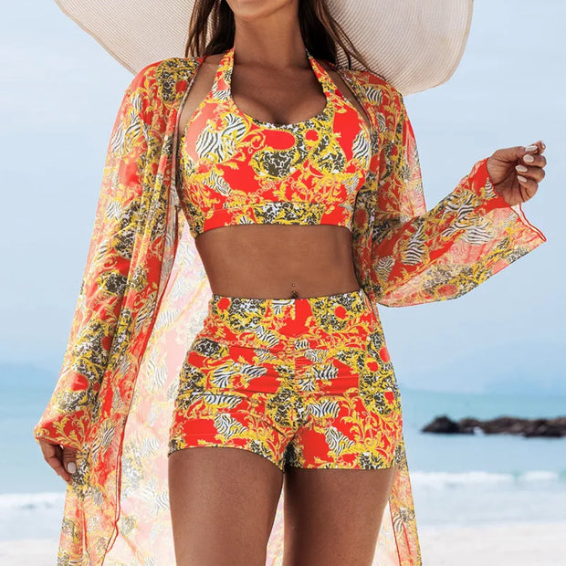 New Print 2025 Swimsuits Tankini Sets Female Swimwear Push Up For Beach Wear Three-Piece Bathing Suit Pool Women's Swimming Suit