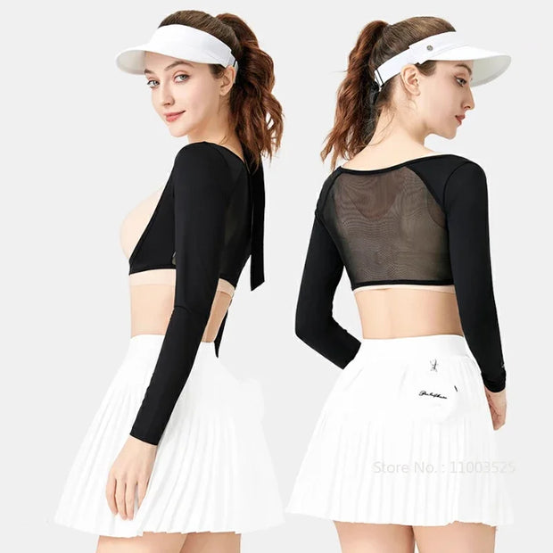 Pgm Summer Golf Lady Sunscreen Shirts Long-sleeved Cooling Golf Shawl Women Sports Ice Silk Crop Top Anti-UV Arm Sleeve Cardigan